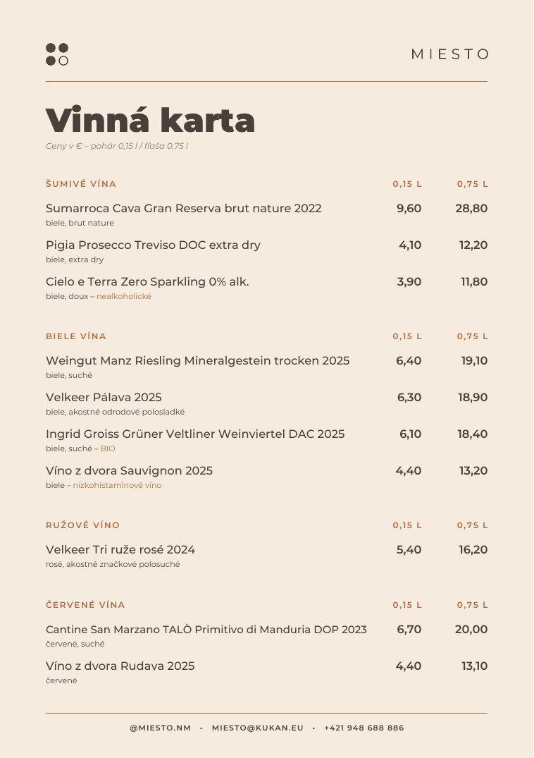 Vinná karta MIESTO